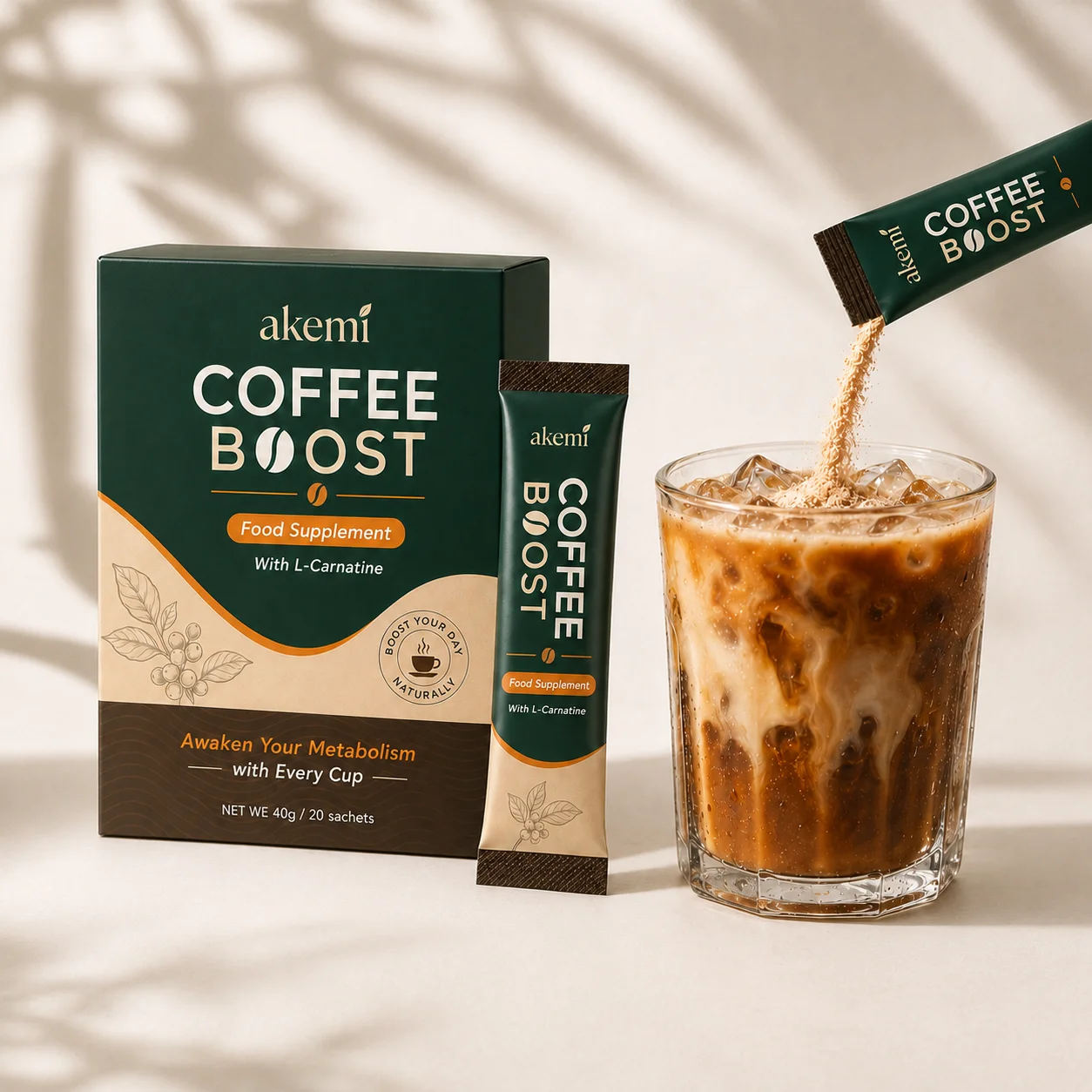 Akemi Coffee Boost box and sachet